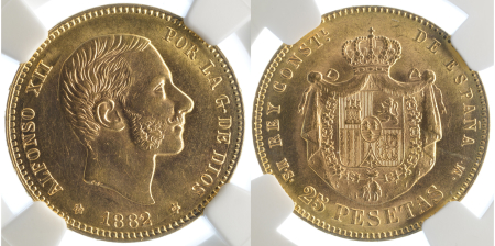 Spain 1882 (82) MSM Au 25 Pesetas (Alfonso XII)