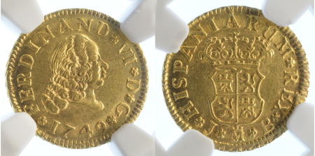 Spain 1749M JB Au ½ Escudo, Ferdinand VI