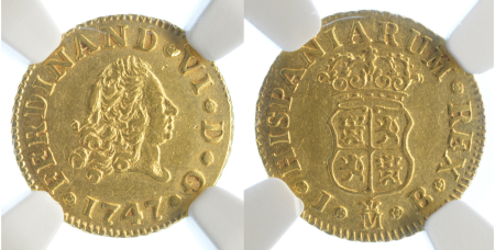 Spain 1747M JB Au ½ Escudo, Ferdinand VI