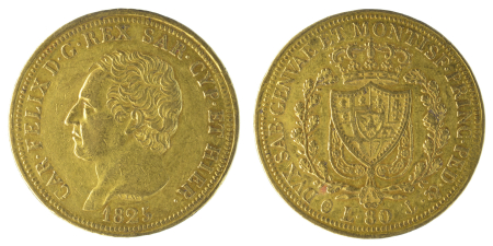 Italy 1825P Sardinia Au 80 Lire