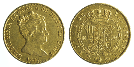 Spain 1847B P.S. Au 80 Reales