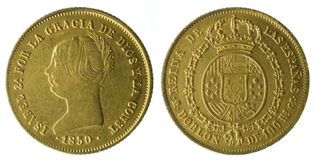 Spain 1850CL Au Doblon (100 Reales) 