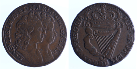 Ireland 1693 Cu ½ Penny, William & Mary