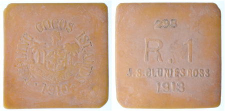 Keeling Cocos Islands 1913 Ivory Rupee (Square) No.298