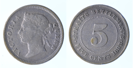 Straits Settlements 1883 Ag 5 Cents, scarce
