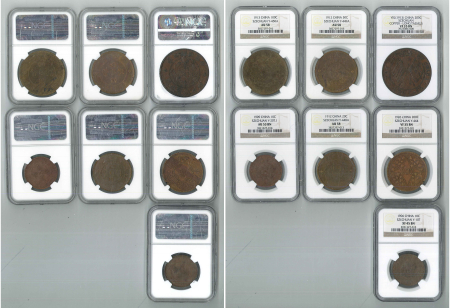 China Szechuan Province lot of 7x Copper 10 Cash coins all NGC Graded