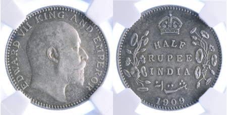 India (British) 1909C Edward VII Ag ½ Rupee