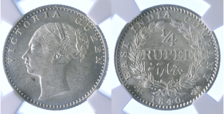 India (British) 1840C Ag ¼ Rupee E.I.C.