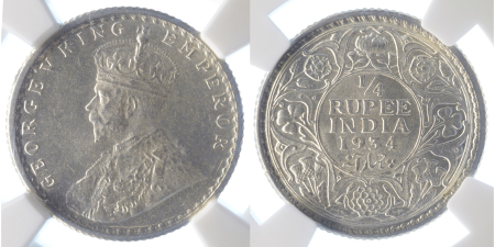 India (British) 1934C Ag ¼ Rupee 