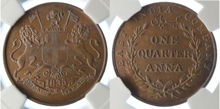 India (British) 1835C Cu ¼ Anna E.I.C.