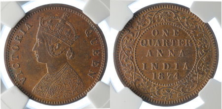India (British) 1874C Cu ¼ Anna