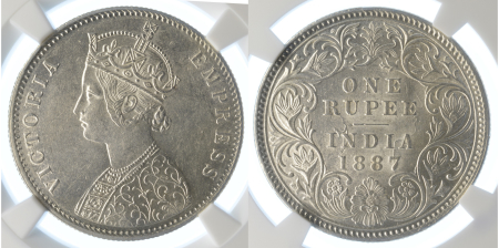 India (British) 1887C Ag Rupee