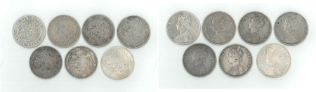 India States of Alwar & Bikanir 1877-1897 lot of 7x Silver Rupee's