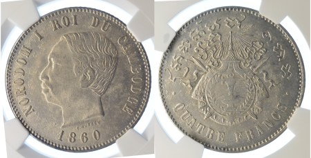 Cambodia 1860 (Dated) Ag 4 Francs, Restrike KM: X-8, Norodom I