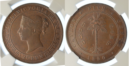Ceylon 1890 Cu 5 Cents