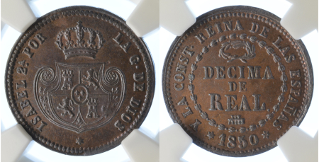 Spain 1850 Cu 1/10 Real, Segovia Mint