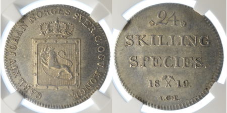 Norway 1819IGP Ag 24 Skillings, Carl XIV