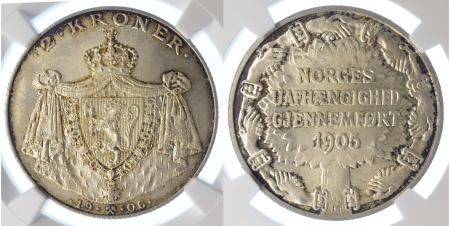 Norway 1906 Ag 2 Kroner, Independence issue, Haakon VII
