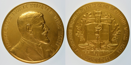 Romania 1937 Ae Gilt Medallion for Nicolai Stonescu, Coroner & Medic