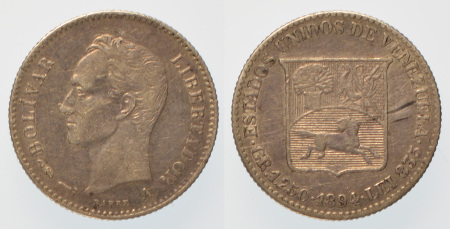Venezuela lot of 17X Silver coins; 1 Bolivar to 1/4 Bolivar