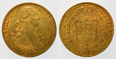 Mexico 1807MoTH Au 8 Escudos, Carolus IIII