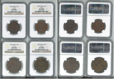 China 1907-1909 Copper coins (x4) Graded