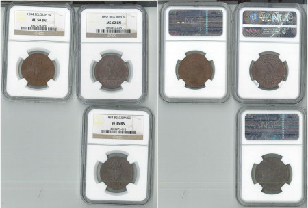 Belgium 1833, 1834 & 1857 Cu 5 Cents *NGC Graded*