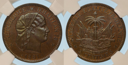 Haiti 1881 Cu 2 Centimes *MS 65 BN*