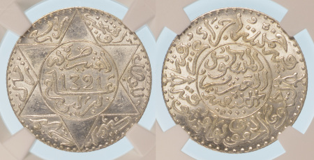 Morocco AH1321BE Ag 1/4 Rial *MS 63*