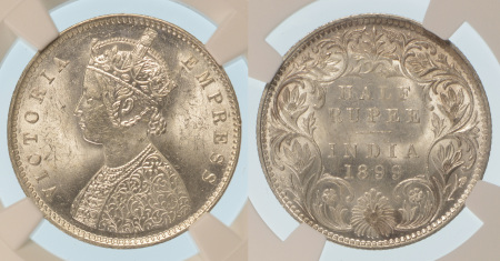 India (British) 1899 B; Ag 1/2 Rupee *MS 62* Scarce