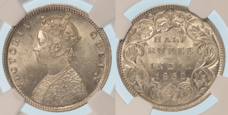 India (British) 1862C Ag 1/2 Rupee *MS 63+* Scarce