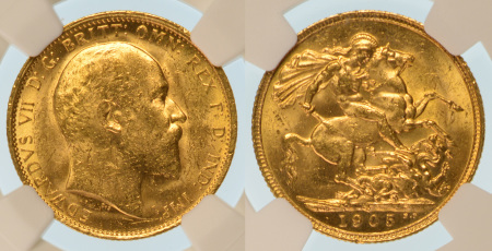 Australia 1905S Au Sovereign, Edward VII, Sydney mint, 7.98gr net