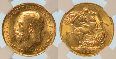 Australia 1922P Au Sovereign, Perth Mint, George V, 0.2354oz net