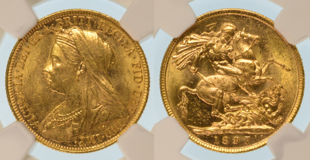 Australia 1897M Au Sovereign, Melbourne mint, Victoria OH, 0.2354oz