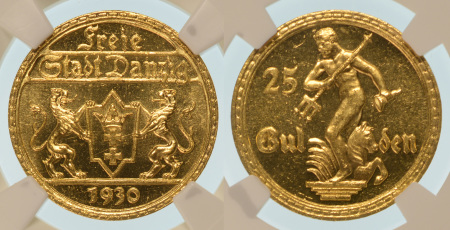Danzig (Free State) 1930 Au 25 Gulden *MS 64* 