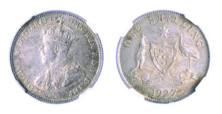Australia 1927 Ag 1 Shilling, George V, NGC Graded AU 55