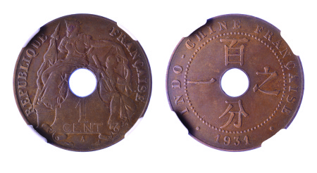 French Indo-China 1931A Cu 1 Centime "Torch Privy"