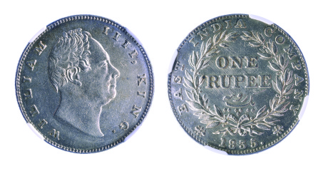 India / British EIC 1835B Ag Rupee, William IIII (S&W-1.