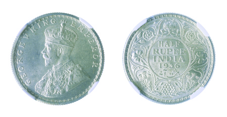 India / British 1936C Ag 1/2 Rupee *MS 64*