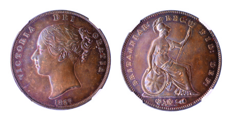 Great Britain 1857 Cu Penny, Victoria *AU 58*