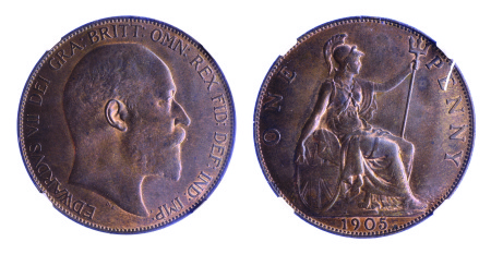 Great Britain 1905 Cu Penny, Edward VII, NGC Grade