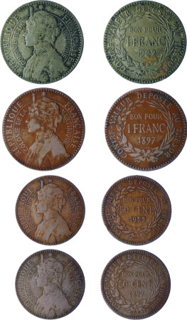 Martinique (French) 1897 & 1922 1 Franc & 1/2 Fran