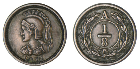 Canada 1870  Anticosti Islands Pattern 1/8 Penny (Quebec) 