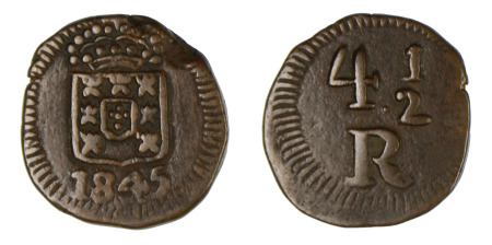 India (Portuguese) Goa 1845 Cu 4.5 Reis