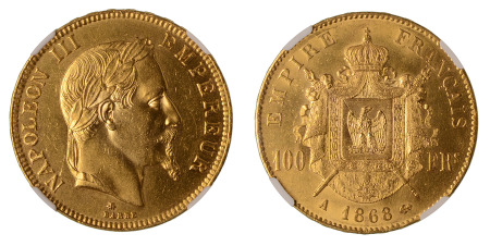 France 1868 A - 100 francs - NGC MS 62 (KM 802.1) .9334 oz net