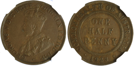 Australia 1923 Cu 1/2 Penny *XF 40 BN* 