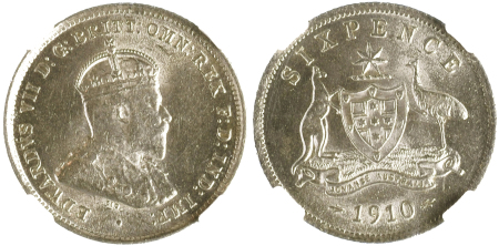 Australia 1910 Ag; 6 pences *MS 62* 