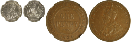 Australia 1924 M&S; 2 coin lot *AU 55 & AU DETAILS*