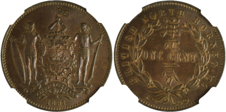 British N. Borneo 1891H Cu; 1 Cent *MS 63 BN*