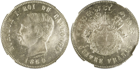 Cambodia 1860 Ag; 4 Francs *MS 64*